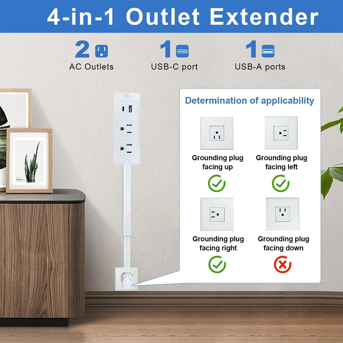 Electrical Outlet Expander Power Socket Rotating Extender Sofas Nightstands Desk