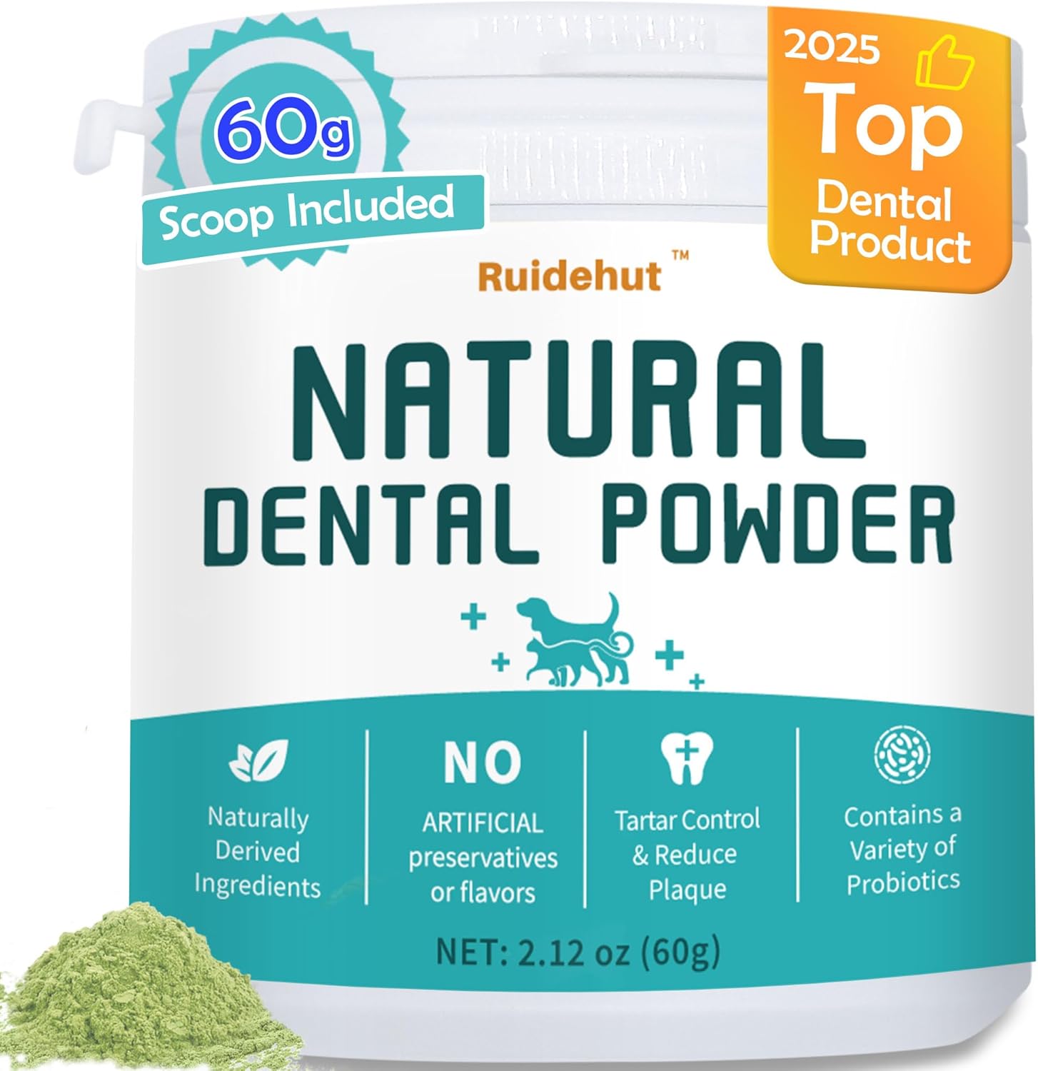 Natural Dog Dental Powder 2.12oz – Removes Plaque, Tartar & Freshens Breath