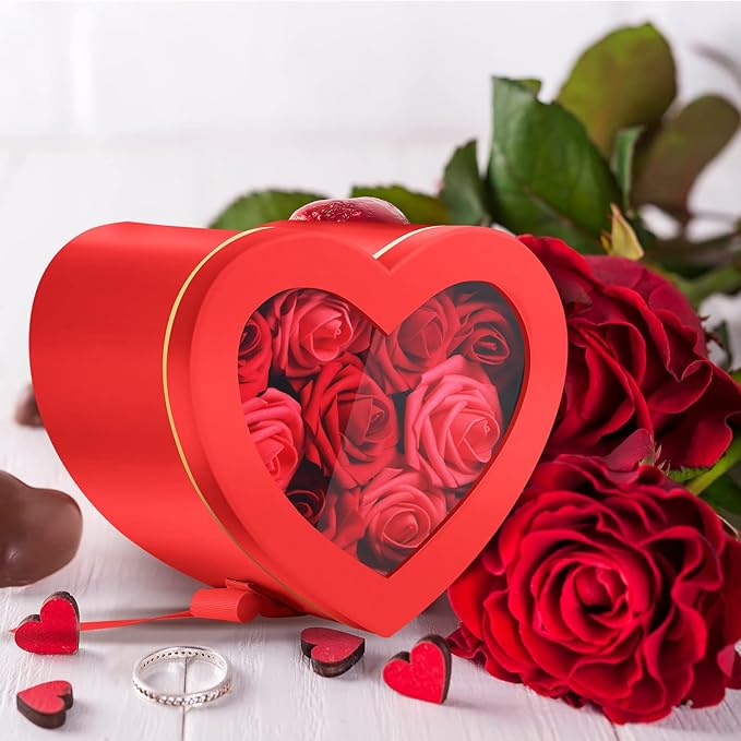 3pcs Red Heart Gift Box – 2-Tier Rotating Flower & Chocolate Box Set