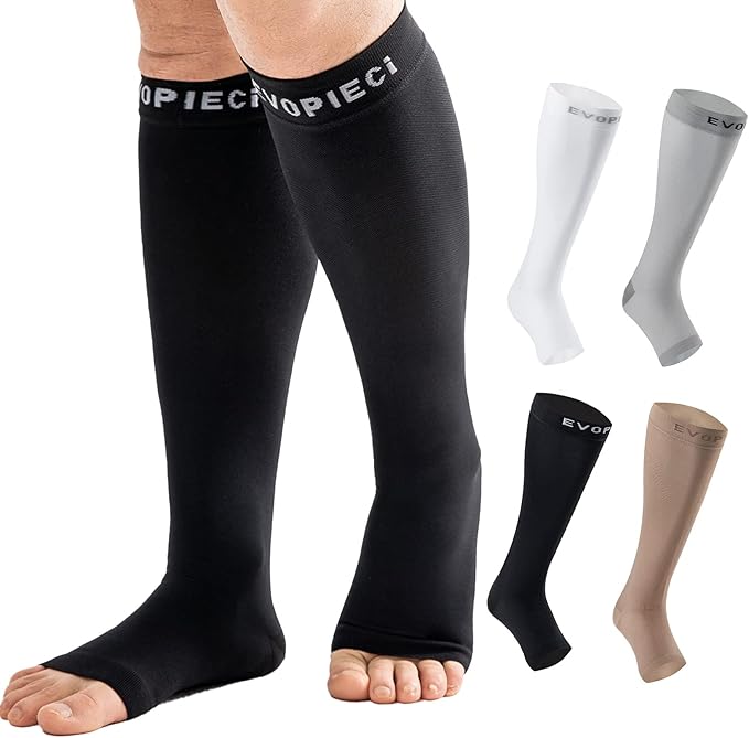 1 PRS Ankle Compression Sleeves– L Black 15 -20mmHg Open Toe Support Socks