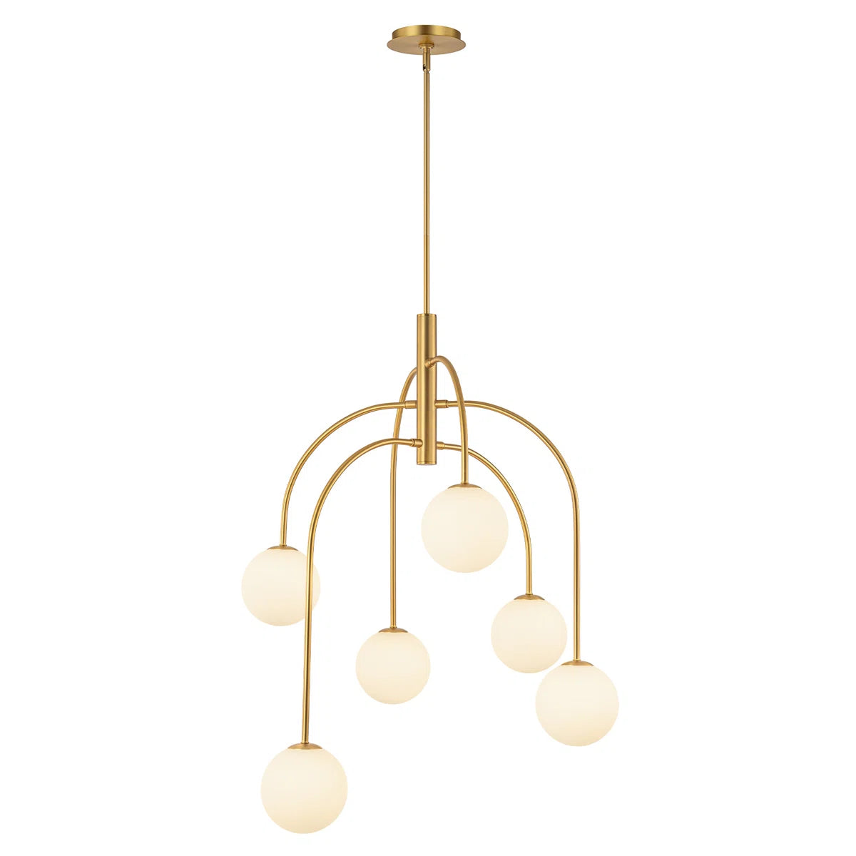 6 Bulbs Light Dimmable Sputnik Modern Linear Chandelier with White Glass Shade