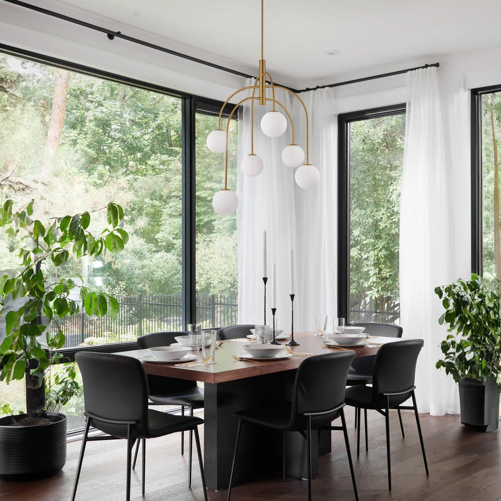 6 Bulbs Light Dimmable Sputnik Modern Linear Chandelier with White Glass Shade