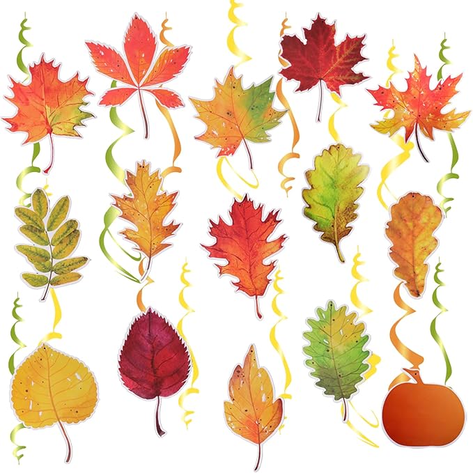 30PCS Fall Swirl Decorations – Pumpkin & Leaf Hanging Decor for Thanksgiving