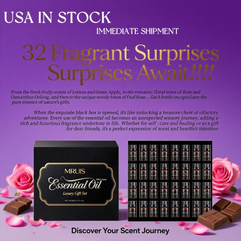 100% Pure Vegan Essential Oils Set – 32 x 5ml Natural Plant Extract Diffuser Oils Agarwood, Grapefruit, Lavender & More